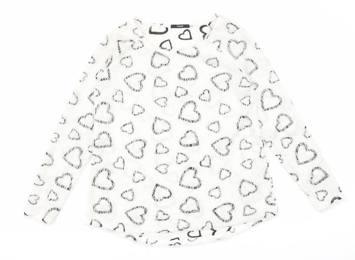 George Womens White Round Neck Geometric Polyester Pullover Jumper Size 10 - Hearts pattern