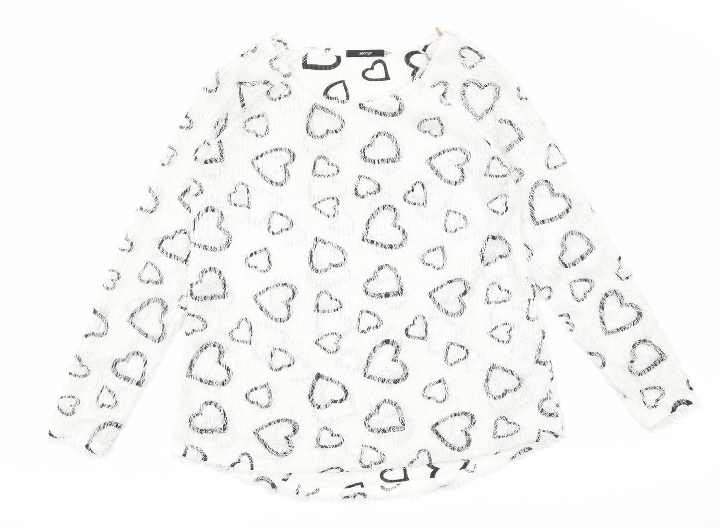 George Womens White Round Neck Geometric Polyester Pullover Jumper Size 10 - Hearts pattern
