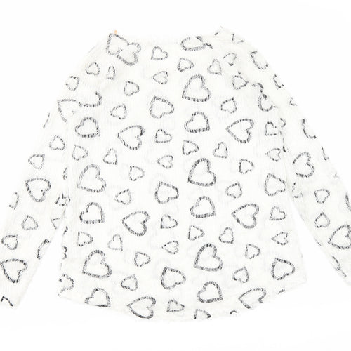 George Womens White Round Neck Geometric Polyester Pullover Jumper Size 10 - Hearts pattern