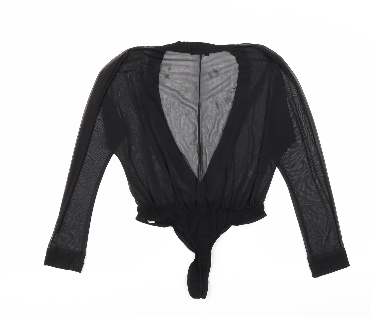 PRETTYLITTLETHING Womens Black Polyester Bodysuit One-Piece Size 14 Snap