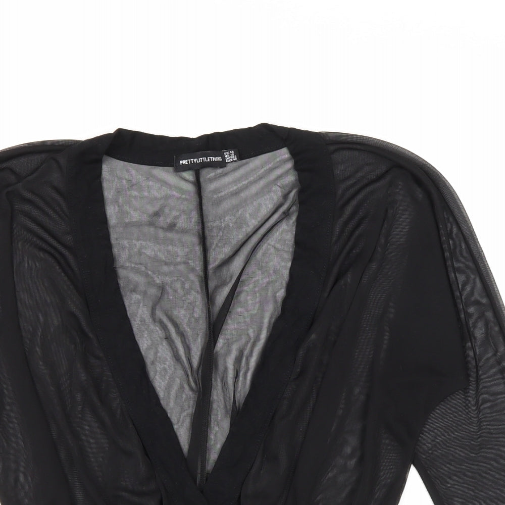 PRETTYLITTLETHING Womens Black Polyester Bodysuit One-Piece Size 14 Snap