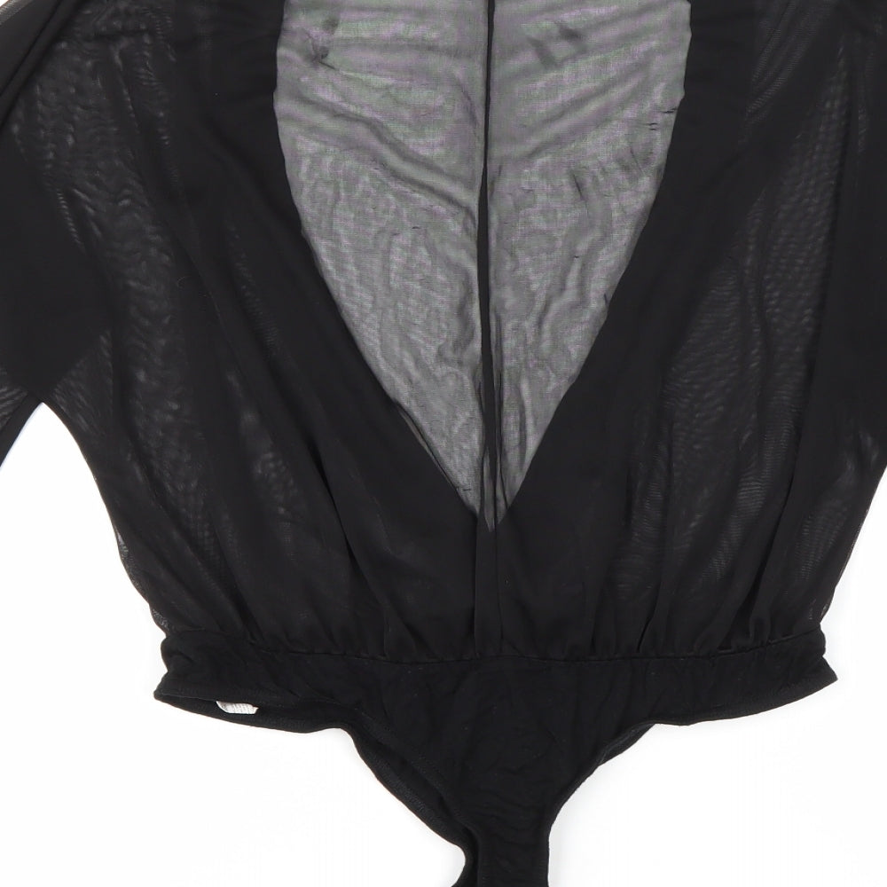 PRETTYLITTLETHING Womens Black Polyester Bodysuit One-Piece Size 14 Snap
