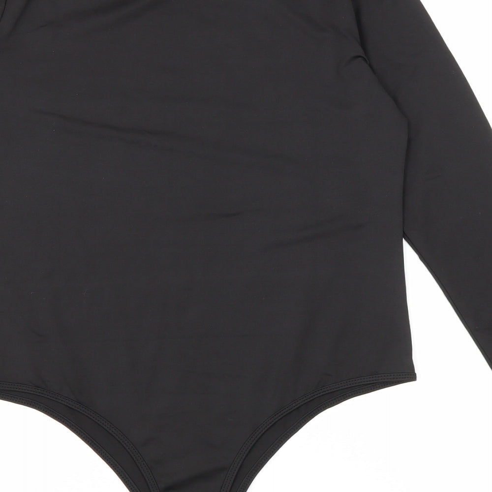 Preworn Womens Black Polyester Bodysuit One-Piece Size L Snap