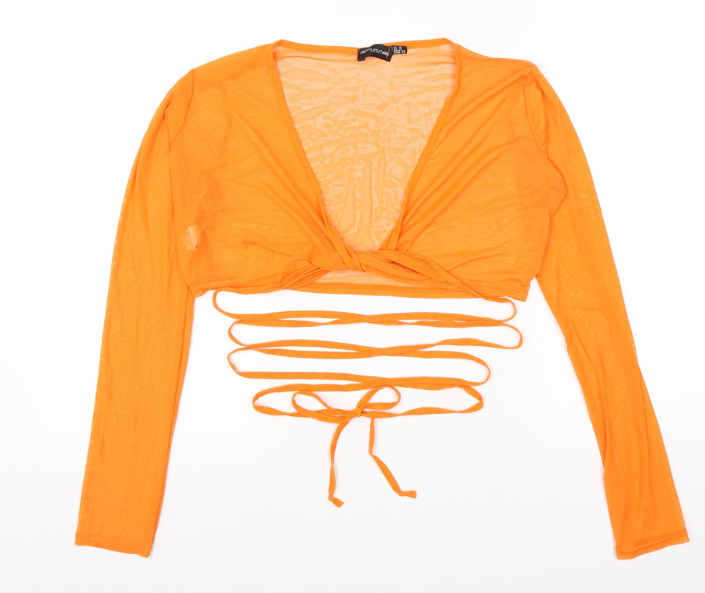PRETTYLITTLETHING Womens Orange V-Neck Polyester Shrug Jumper Size 16