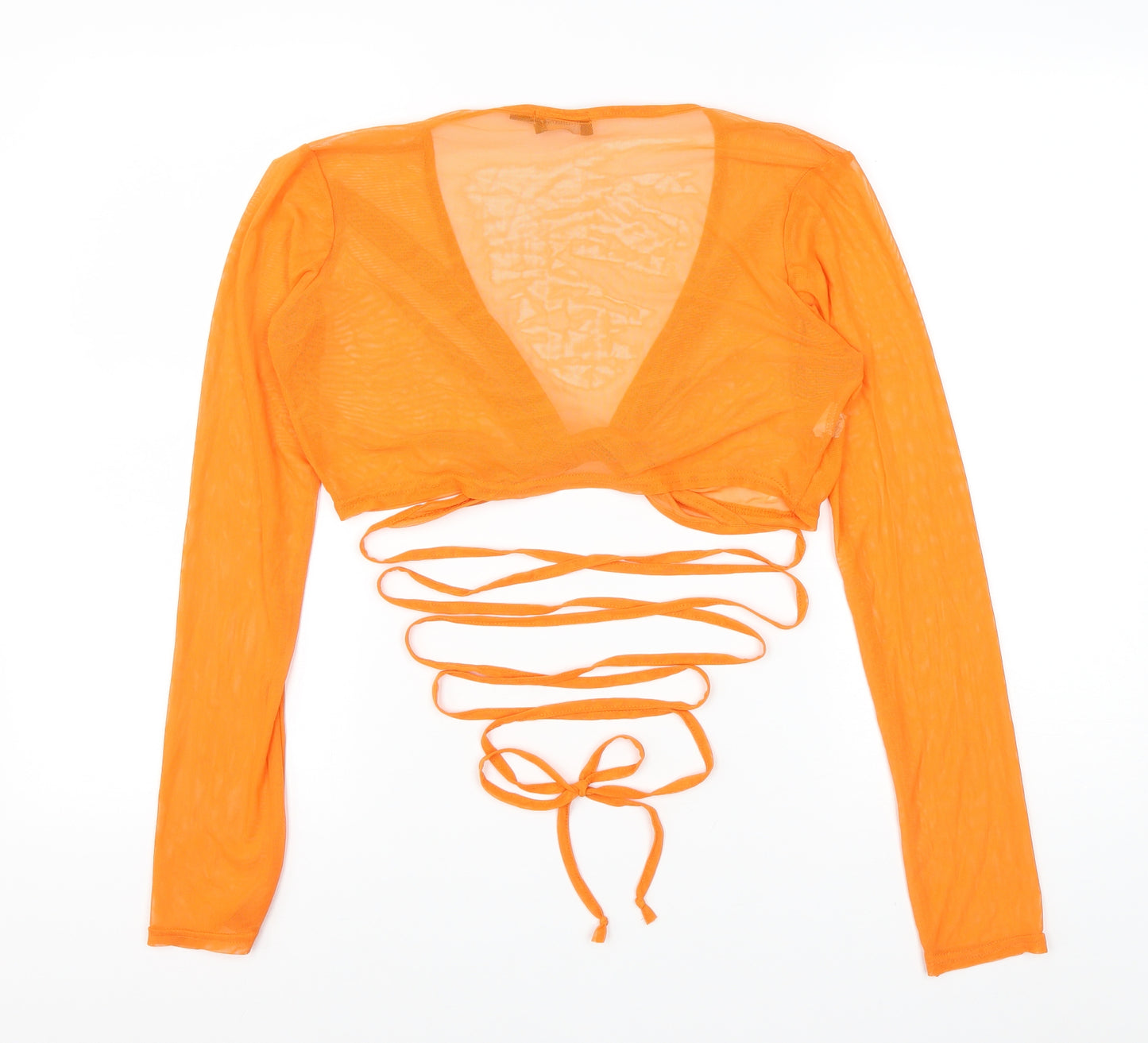 PRETTYLITTLETHING Womens Orange V-Neck Polyester Shrug Jumper Size 16