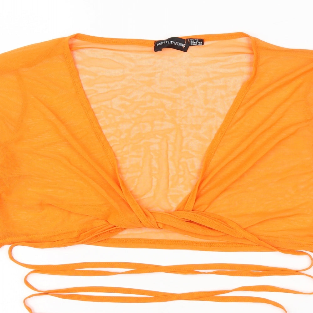 PRETTYLITTLETHING Womens Orange V-Neck Polyester Shrug Jumper Size 16