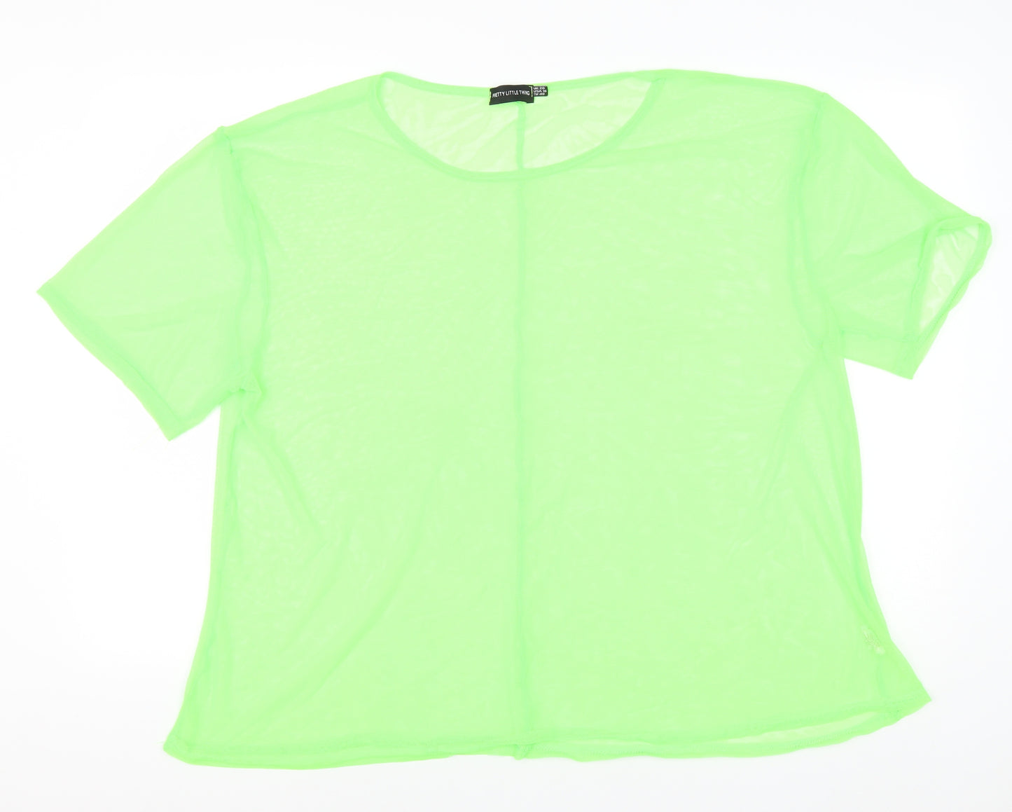 PRETTYLITTLETHING Womens Green Polyester Basic T-Shirt Size 20 Round Neck - Neon green