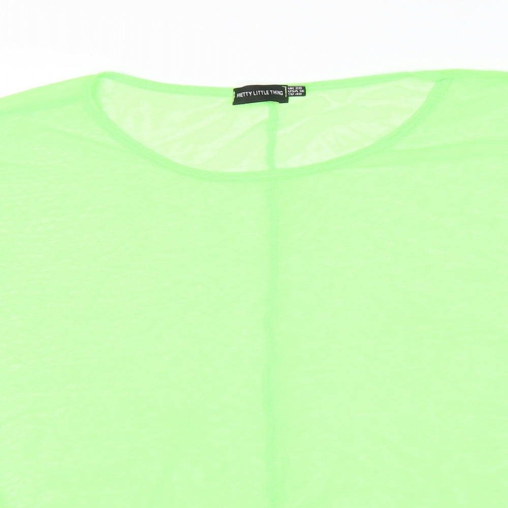 PRETTYLITTLETHING Womens Green Polyester Basic T-Shirt Size 20 Round Neck - Neon green