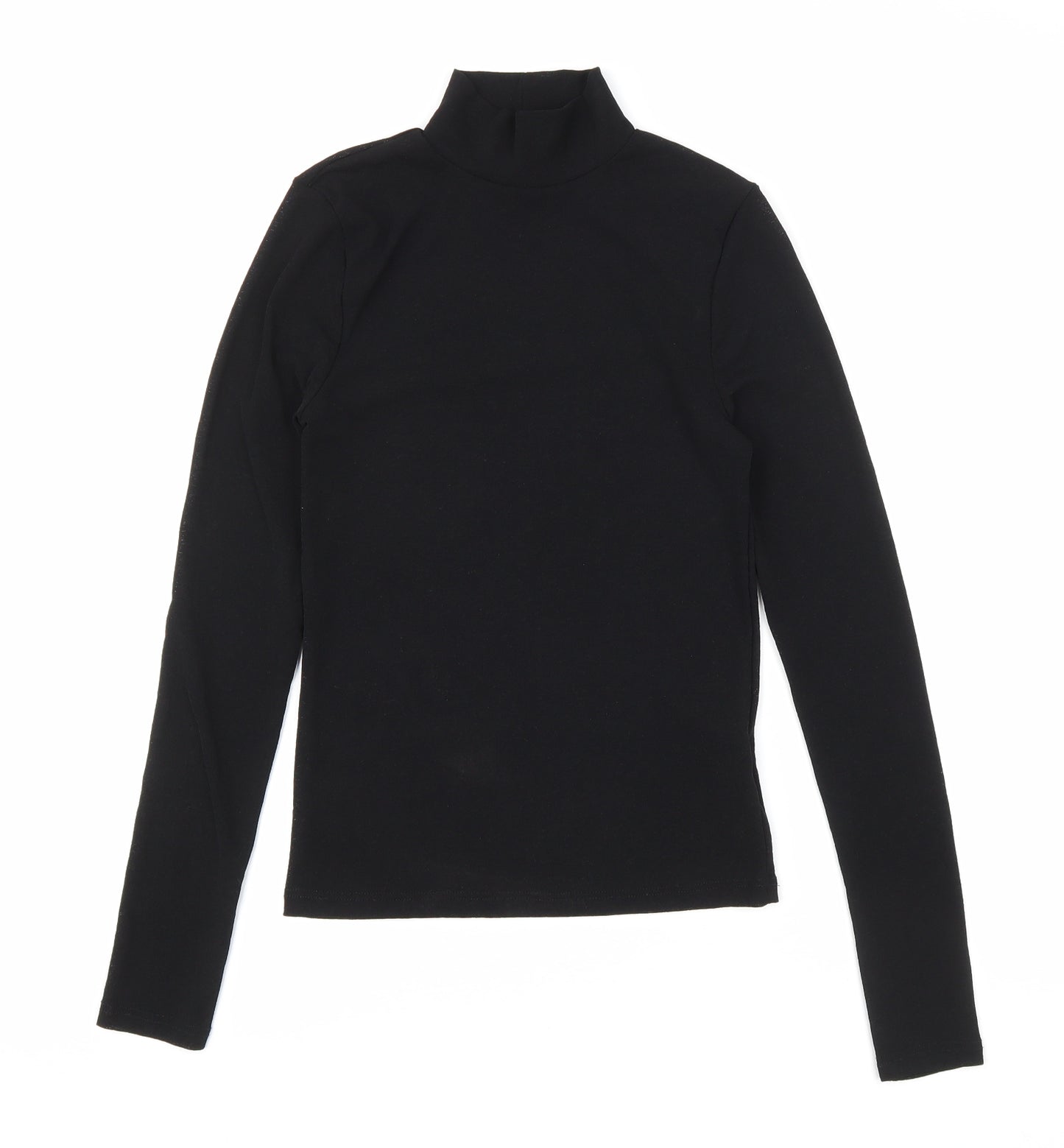 Topshop Womens Black Polyester Basic T-Shirt Size 12 High Neck