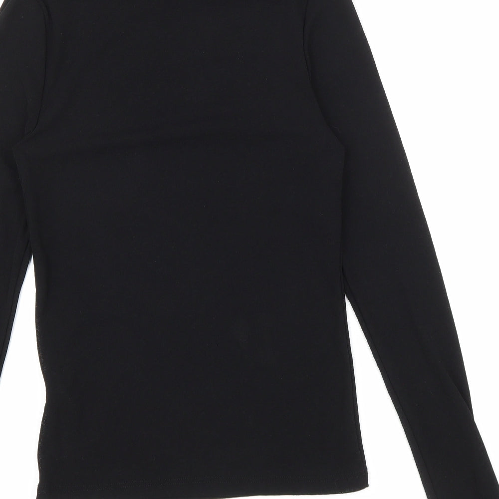 Topshop Womens Black Polyester Basic T-Shirt Size 12 High Neck