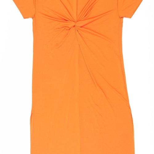 River Island Womens Orange Polyester T-Shirt Dress Size 12 Round Neck Pullover - Knot detail