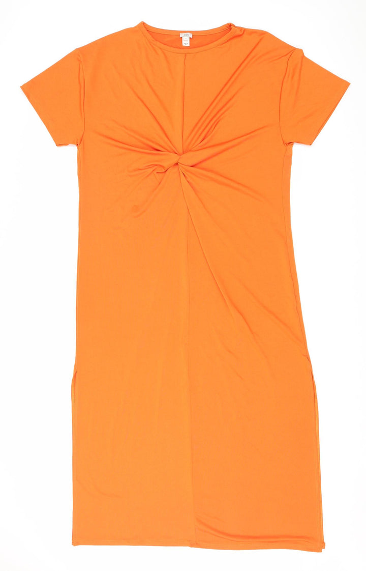 River Island Womens Orange Polyester T-Shirt Dress Size 12 Round Neck Pullover - Knot detail