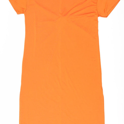 River Island Womens Orange Polyester T-Shirt Dress Size 12 Round Neck Pullover - Knot detail