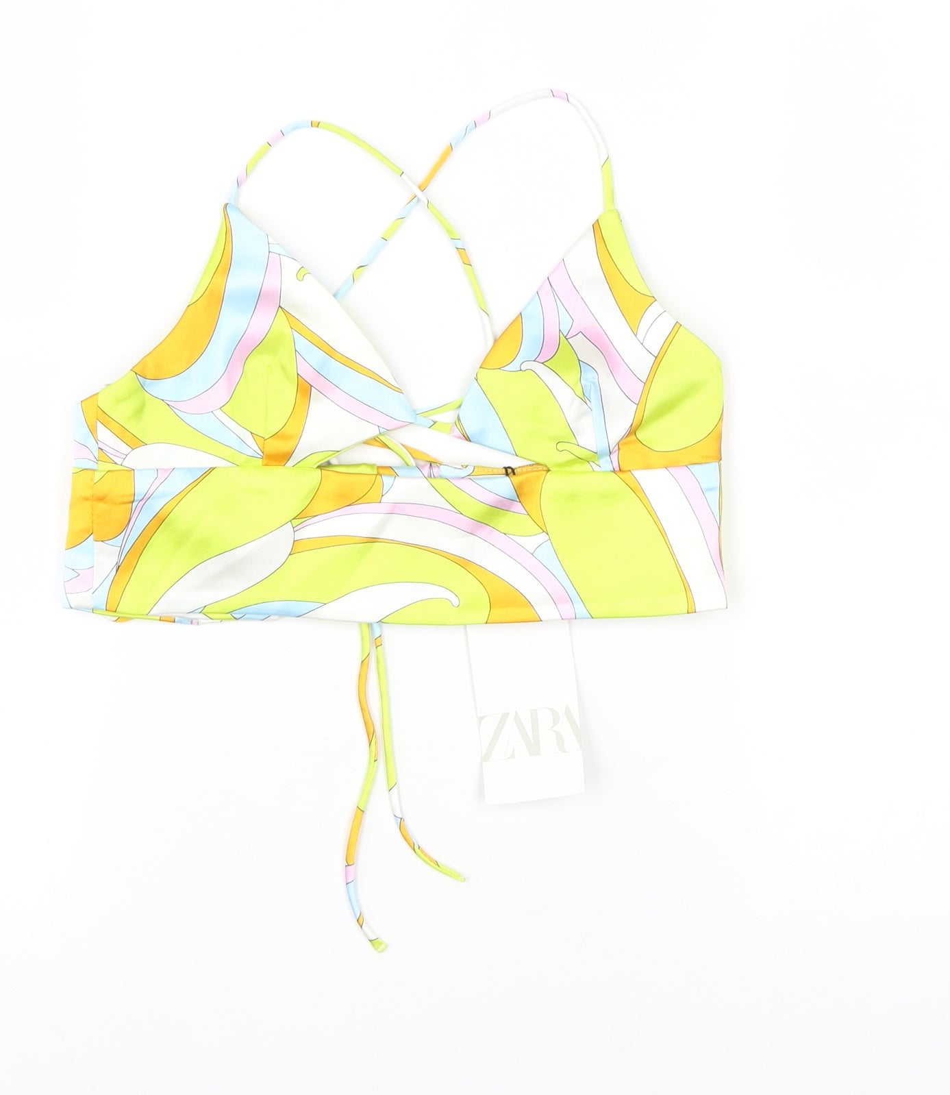 Zara Womens Multicoloured Geometric Polyester Cropped Tank Size S V-Neck
