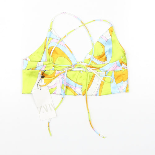 Zara Womens Multicoloured Geometric Polyester Cropped Tank Size S V-Neck