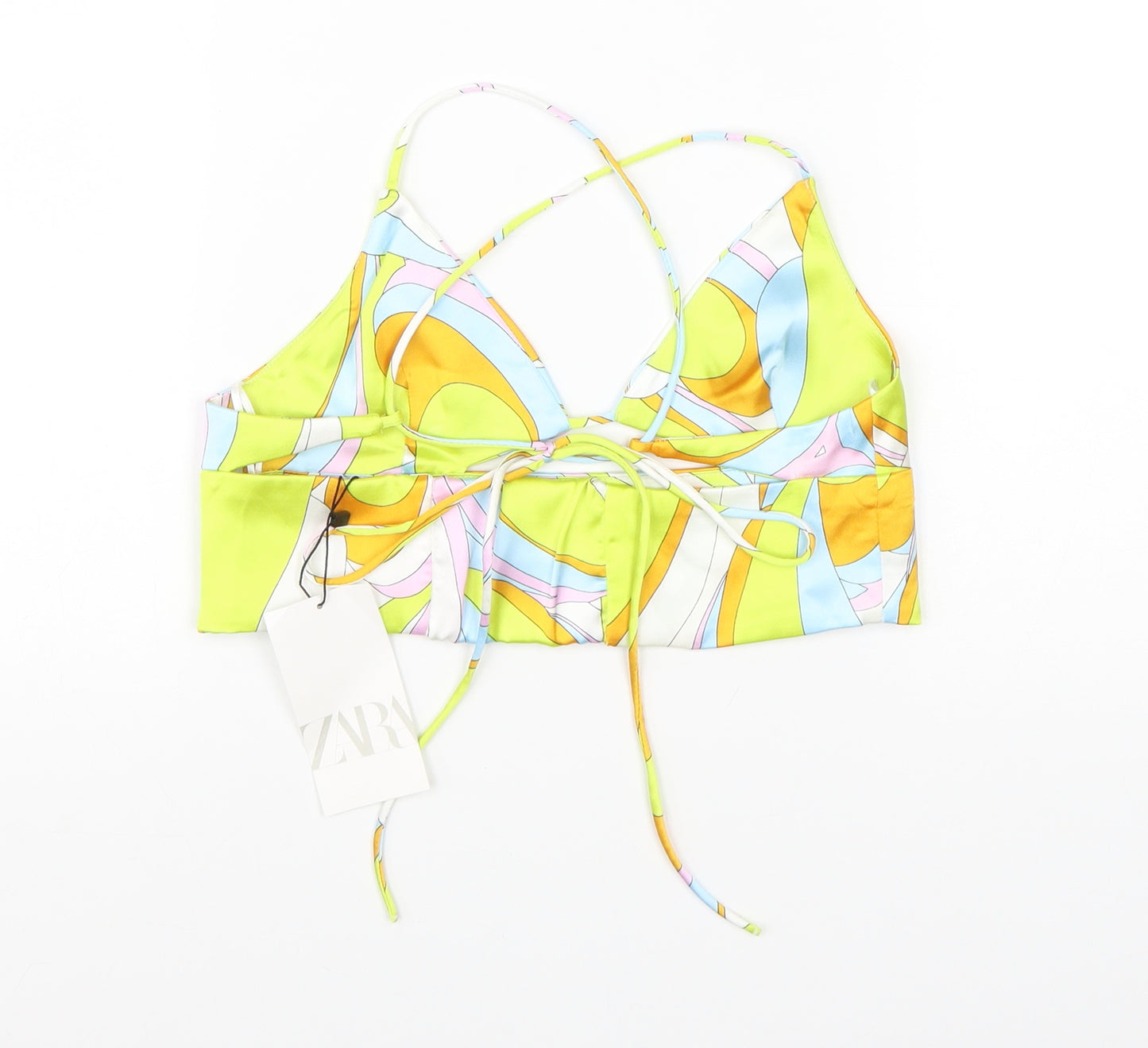 Zara Womens Multicoloured Geometric Polyester Cropped Tank Size S V-Neck