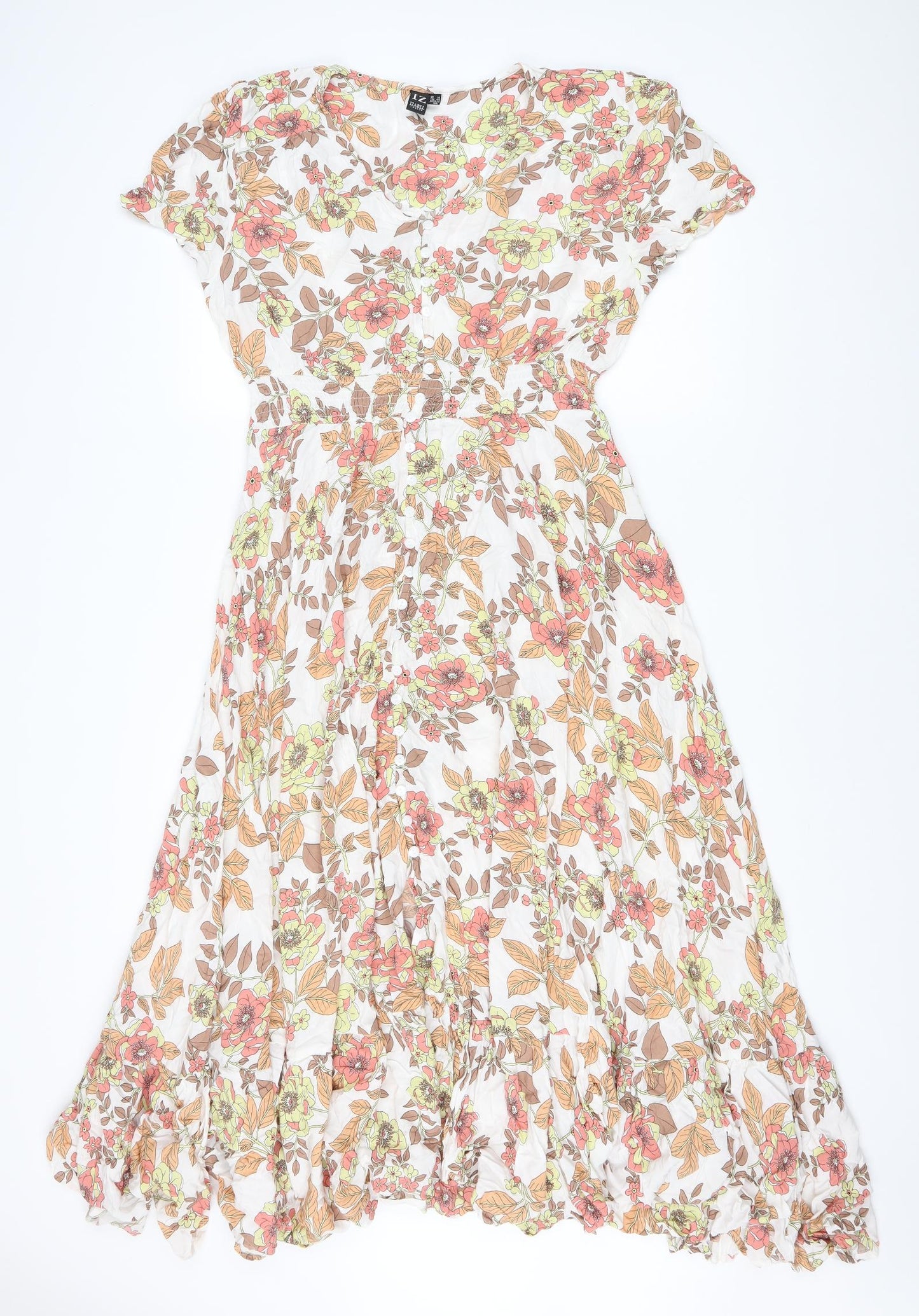 Izabel Womens Multicoloured Floral Viscose Fit & Flare Size 16 V-Neck Button