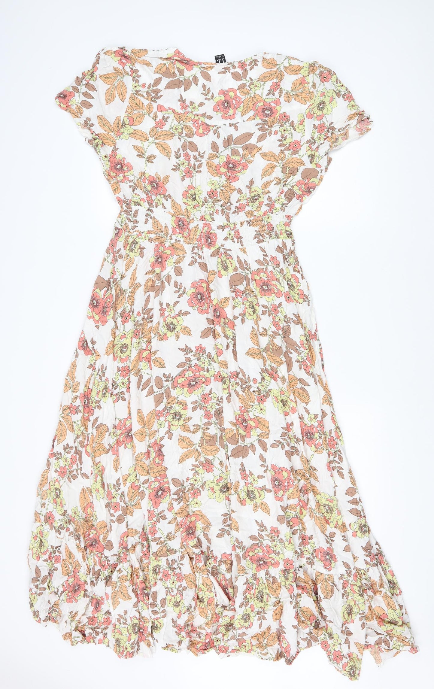 Izabel Womens Multicoloured Floral Viscose Fit & Flare Size 16 V-Neck Button