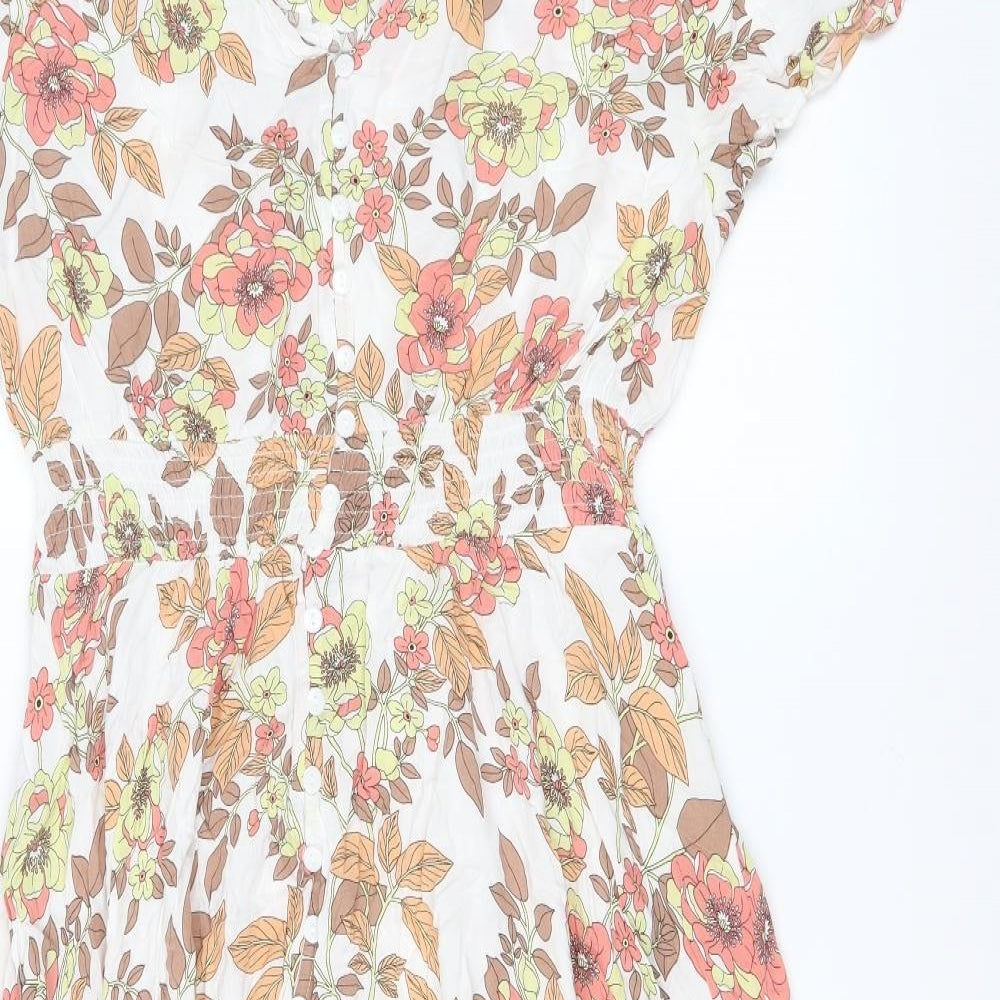 Izabel Womens Multicoloured Floral Viscose Fit & Flare Size 16 V-Neck Button