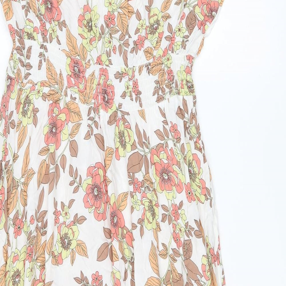 Izabel Womens Multicoloured Floral Viscose Fit & Flare Size 16 V-Neck Button