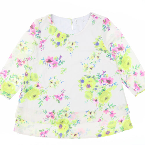 Preworn Womens Grey Floral Polyester Basic Blouse Size 10 Scoop Neck