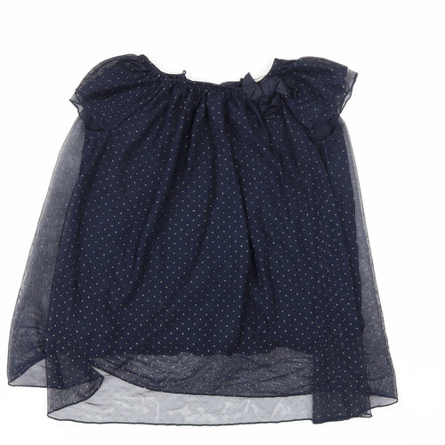 Zara Girls Blue Polka Dot Polyester Basic T-Shirt Size 5-6 Years Round Neck Button