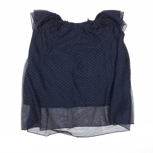 Zara Girls Blue Polka Dot Polyester Basic T-Shirt Size 5-6 Years Round Neck Button