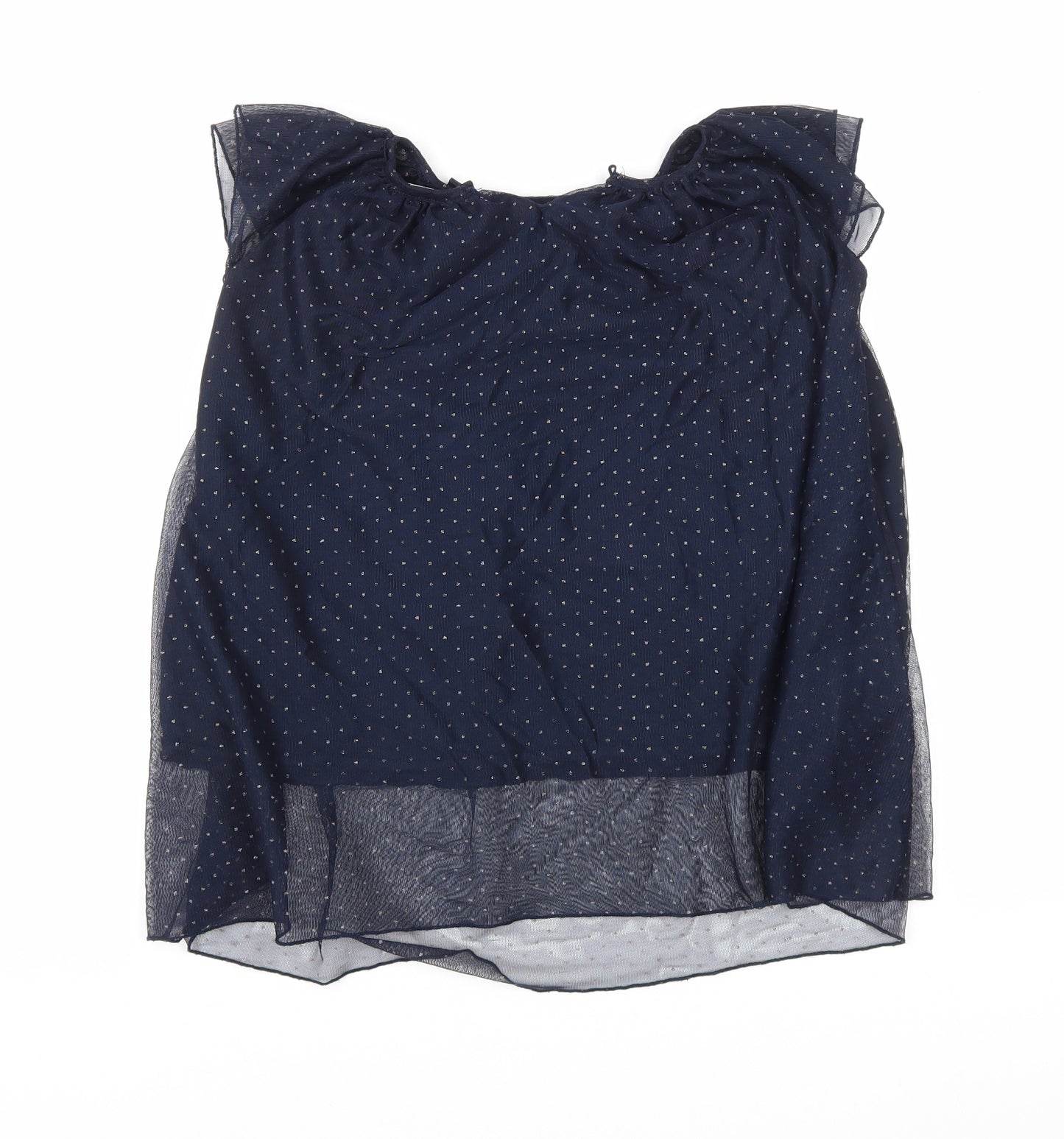 Zara Girls Blue Polka Dot Polyester Basic T-Shirt Size 5-6 Years Round Neck Button