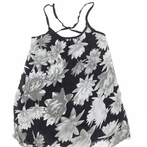 French Connection Womens Black Floral Viscose Basic Tank Size S Scoop Neck