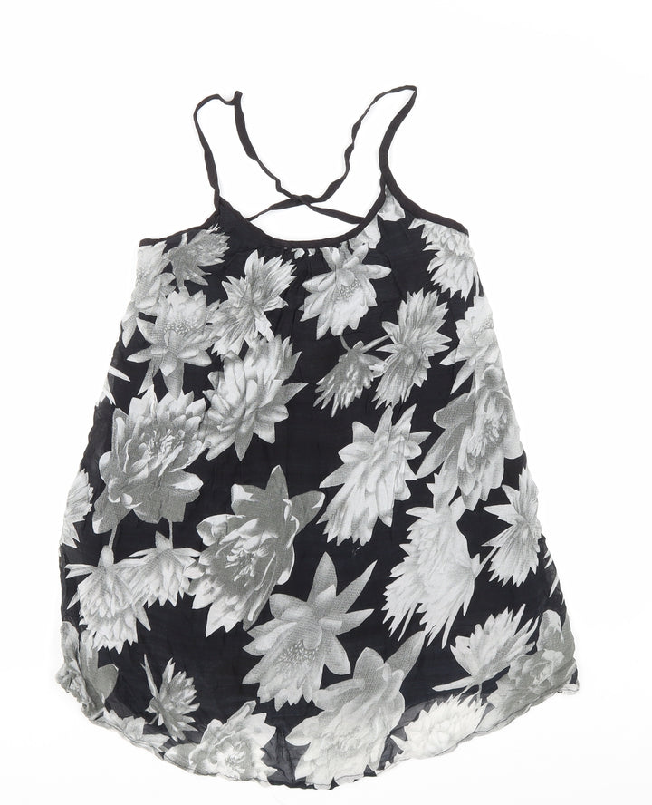 French Connection Womens Black Floral Viscose Basic Tank Size S Scoop Neck