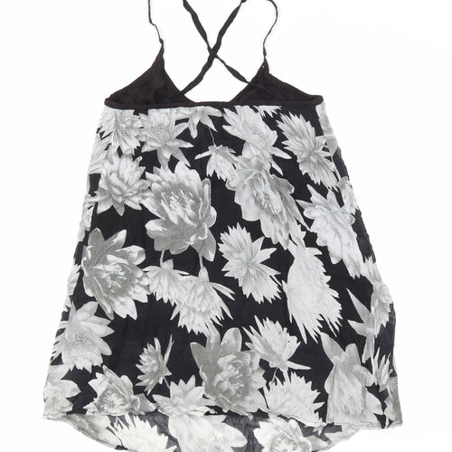 French Connection Womens Black Floral Viscose Basic Tank Size S Scoop Neck