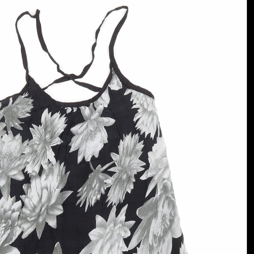 French Connection Womens Black Floral Viscose Basic Tank Size S Scoop Neck