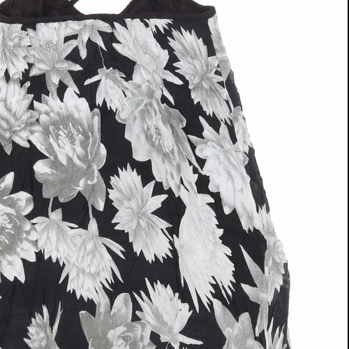 French Connection Womens Black Floral Viscose Basic Tank Size S Scoop Neck