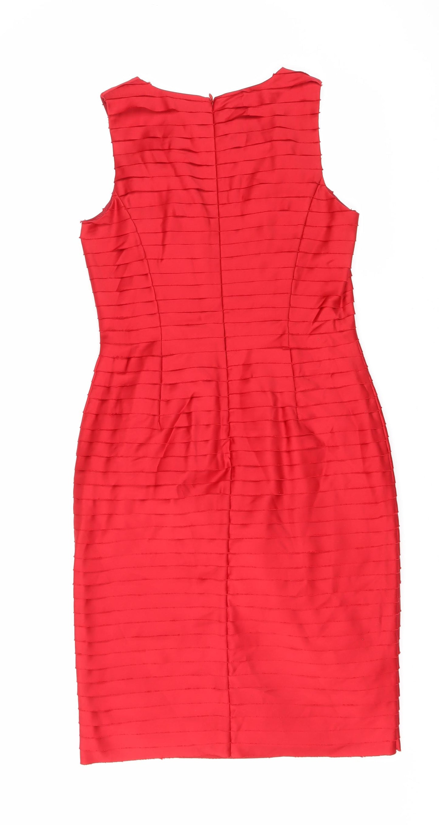 Warehouse Womens Red Polyester Sheath Size 10 Scoop Neck Zip