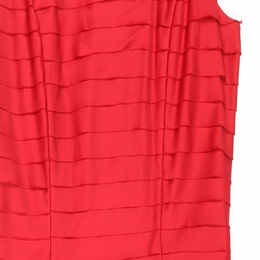 Warehouse Womens Red Polyester Sheath Size 10 Scoop Neck Zip