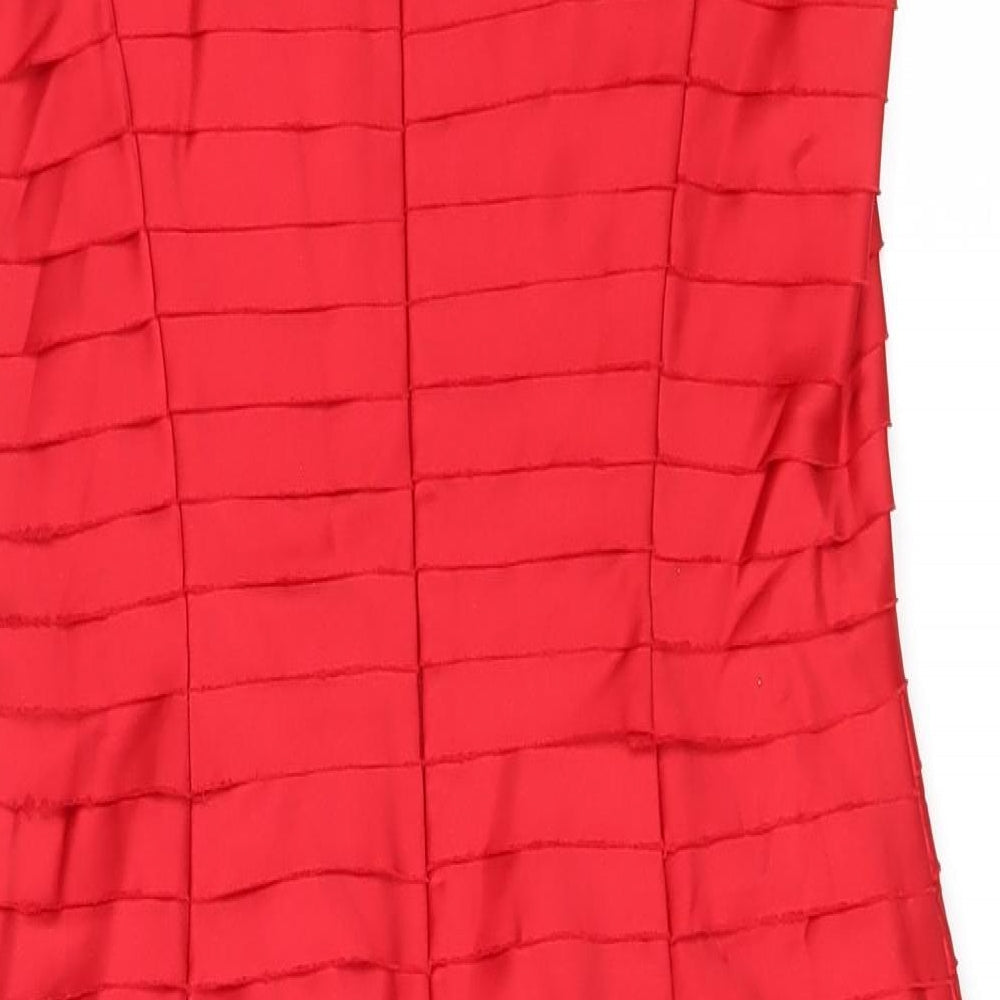 Warehouse Womens Red Polyester Sheath Size 10 Scoop Neck Zip