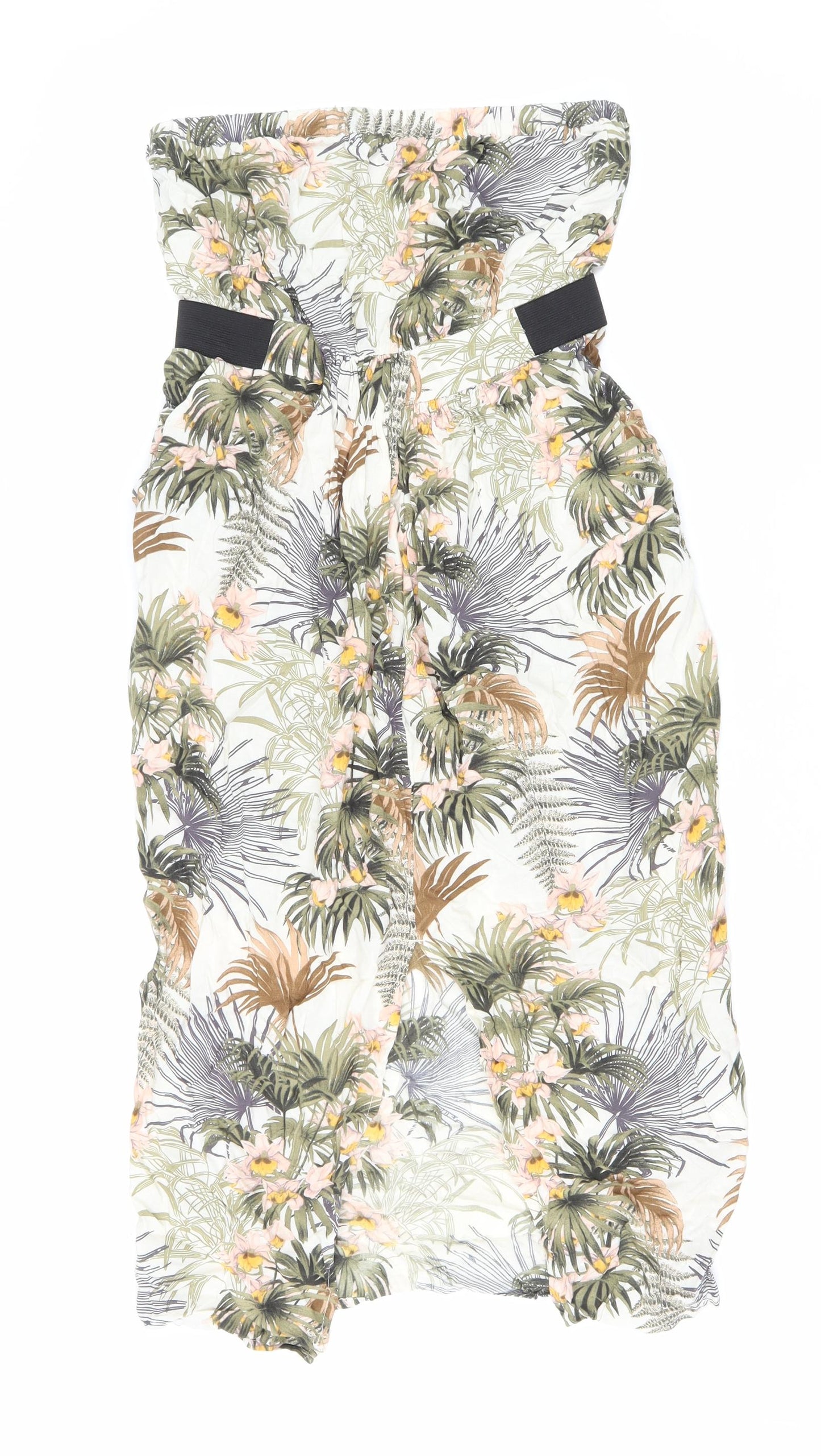 Warehouse Womens Multicoloured Floral Viscose Fit & Flare Size 10 Off the Shoulder Pullover