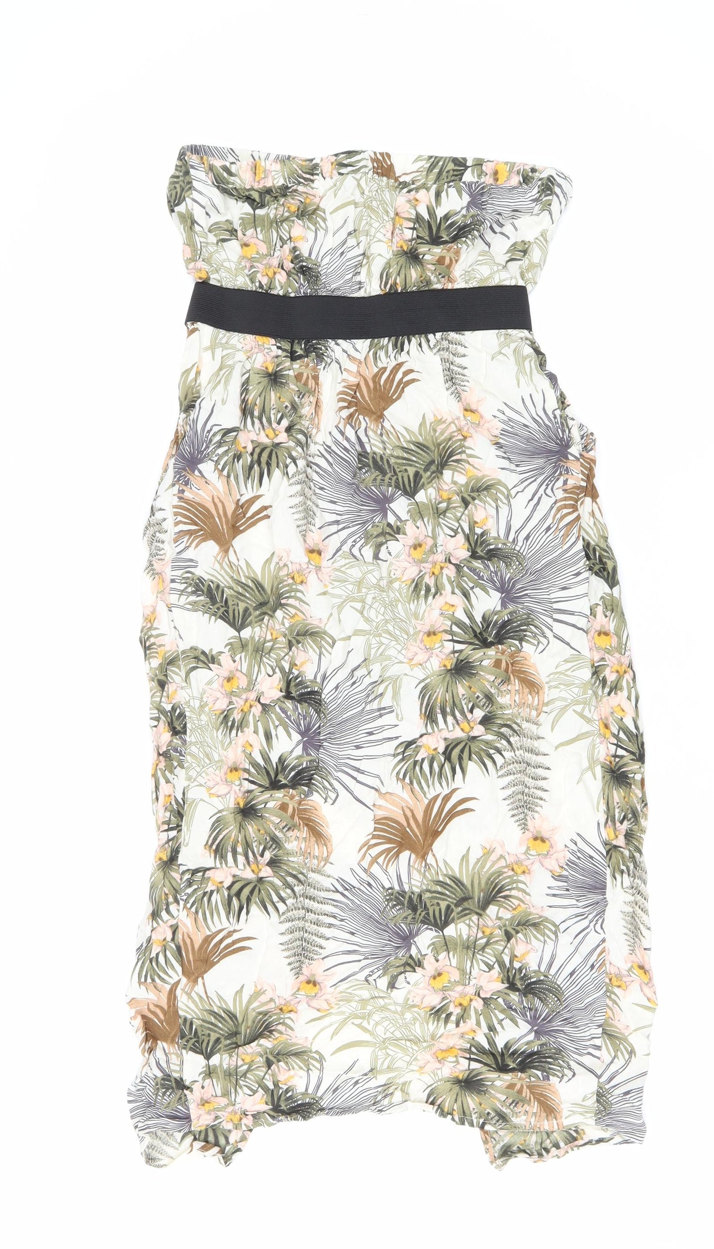 Warehouse Womens Multicoloured Floral Viscose Fit & Flare Size 10 Off the Shoulder Pullover
