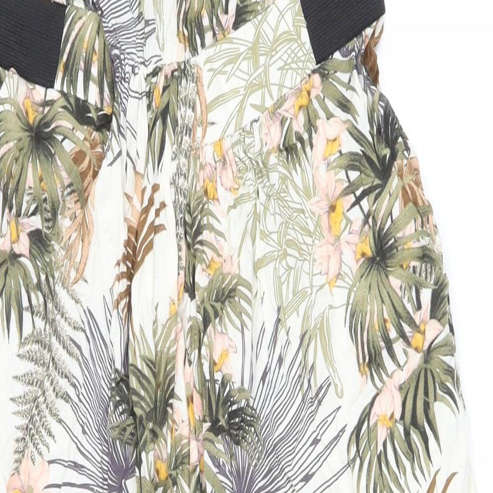 Warehouse Womens Multicoloured Floral Viscose Fit & Flare Size 10 Off the Shoulder Pullover