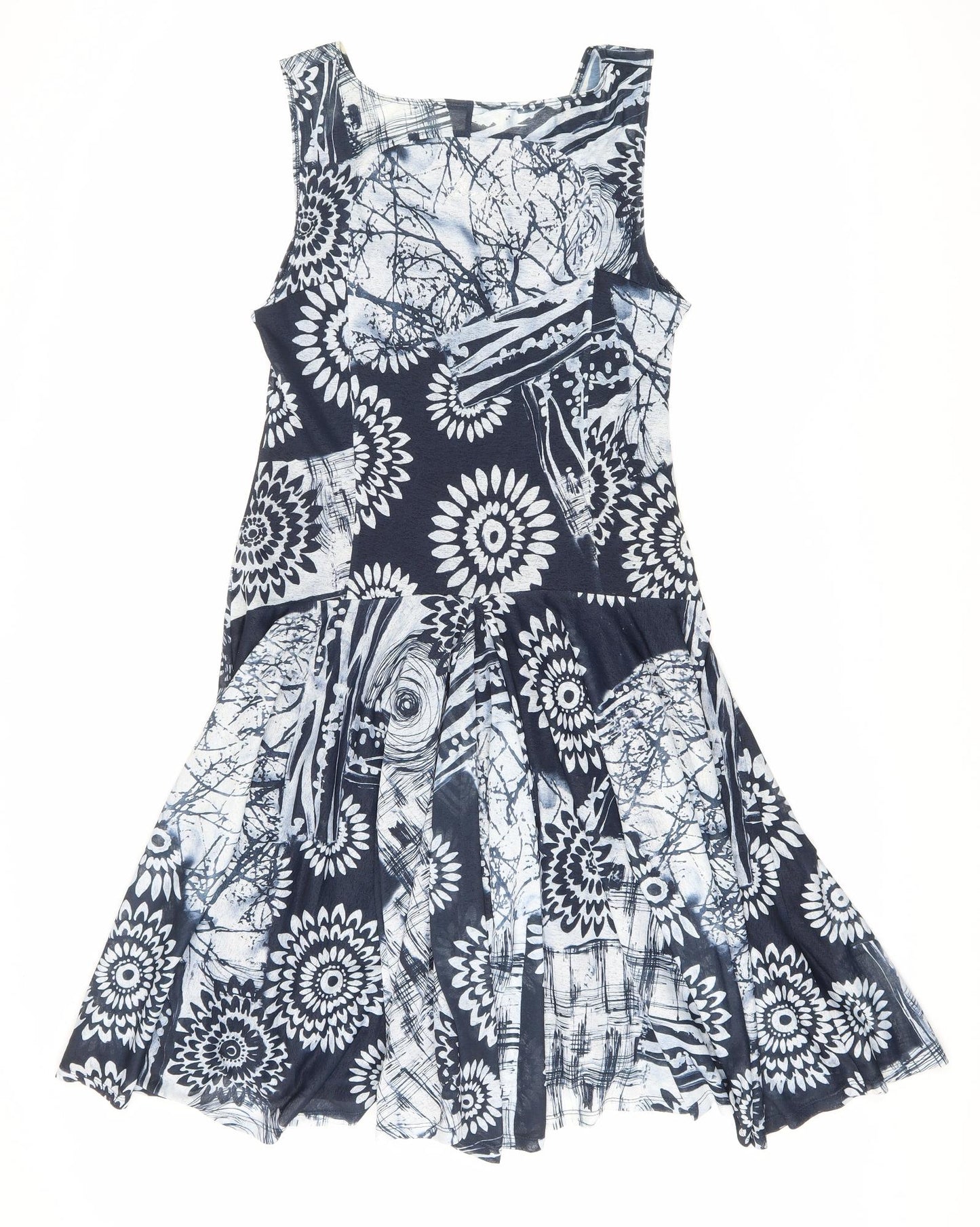 Designal Womens Blue Floral Polyester Fit & Flare Size XL V-Neck Pullover