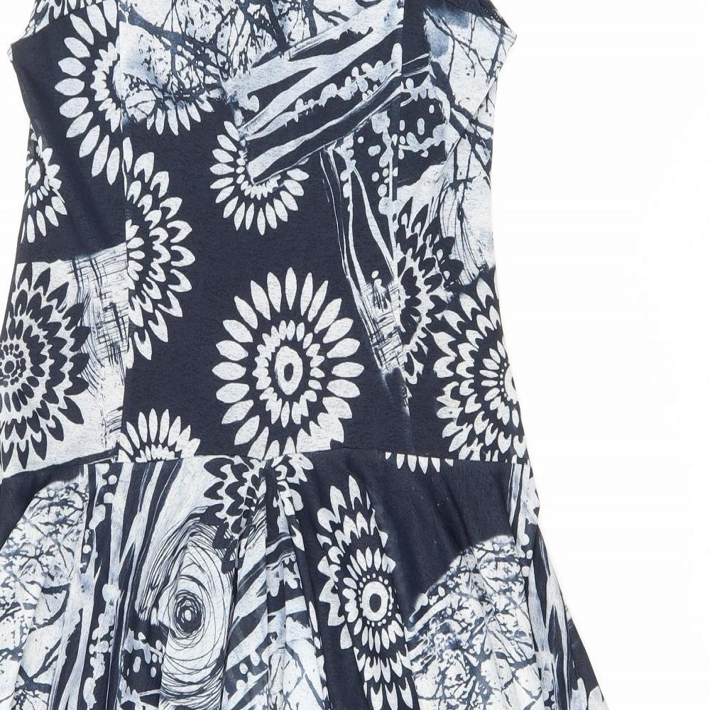 Designal Womens Blue Floral Polyester Fit & Flare Size XL V-Neck Pullover