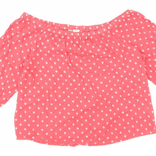 H&M Womens Pink Geometric Cotton Basic Blouse Size 14 Off the Shoulder