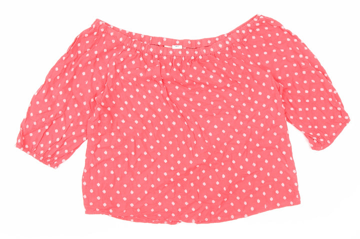 H&M Womens Pink Geometric Cotton Basic Blouse Size 14 Off the Shoulder