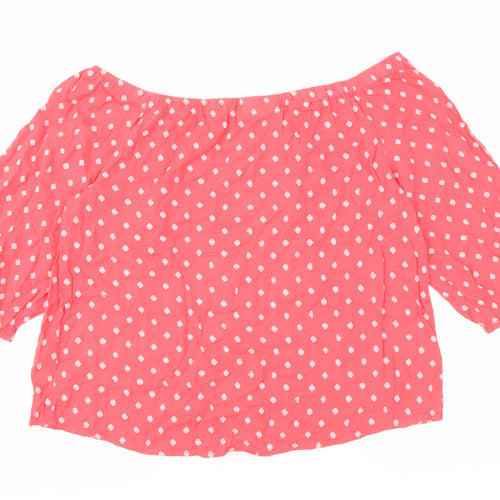 H&M Womens Pink Geometric Cotton Basic Blouse Size 14 Off the Shoulder