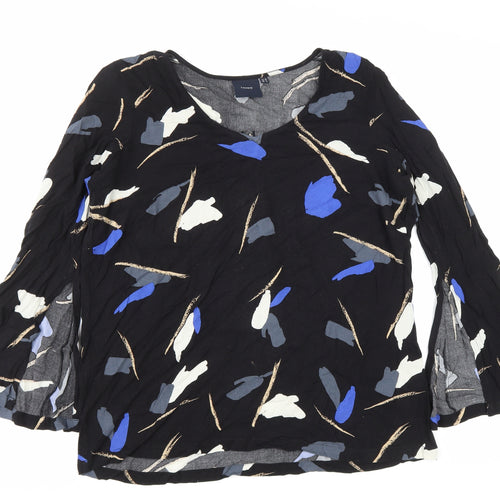I.scenery Womens Black Geometric Viscose Basic Blouse Size 12 Round Neck