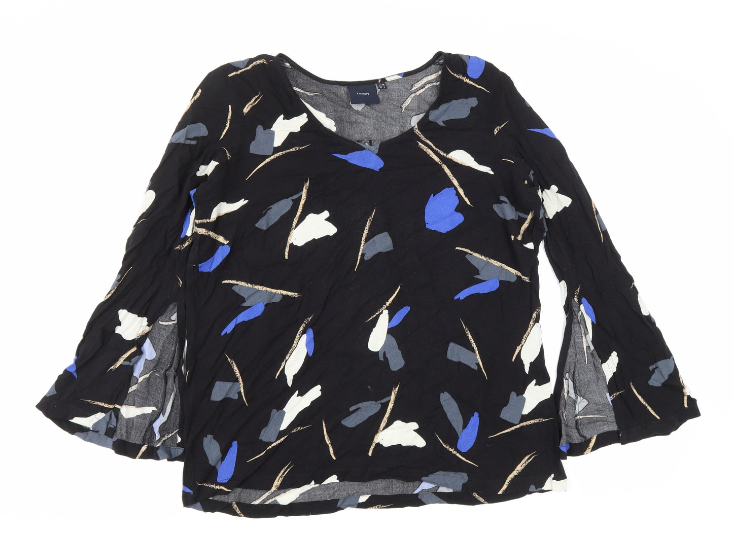 I.scenery Womens Black Geometric Viscose Basic Blouse Size 12 Round Neck