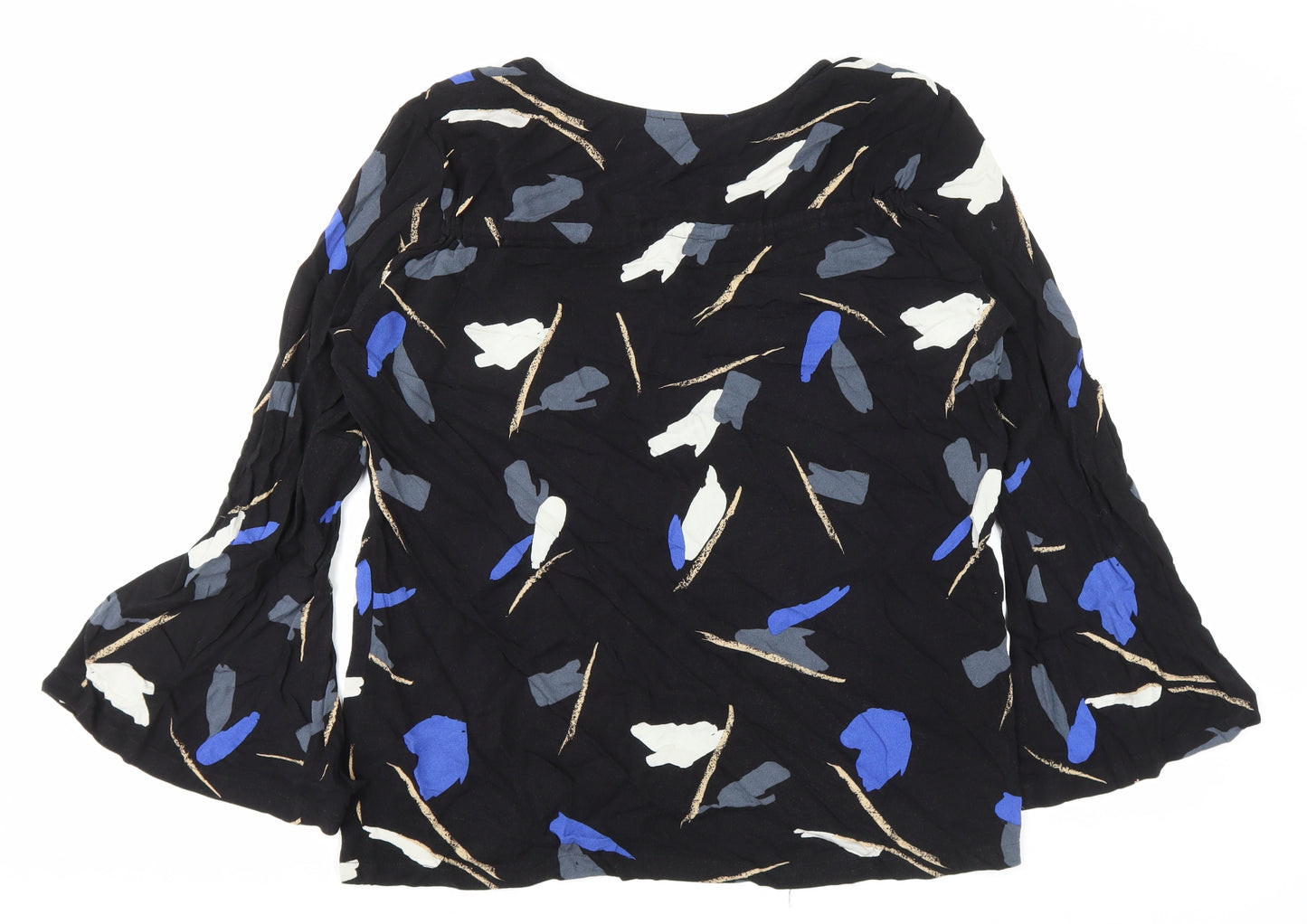 I.scenery Womens Black Geometric Viscose Basic Blouse Size 12 Round Neck