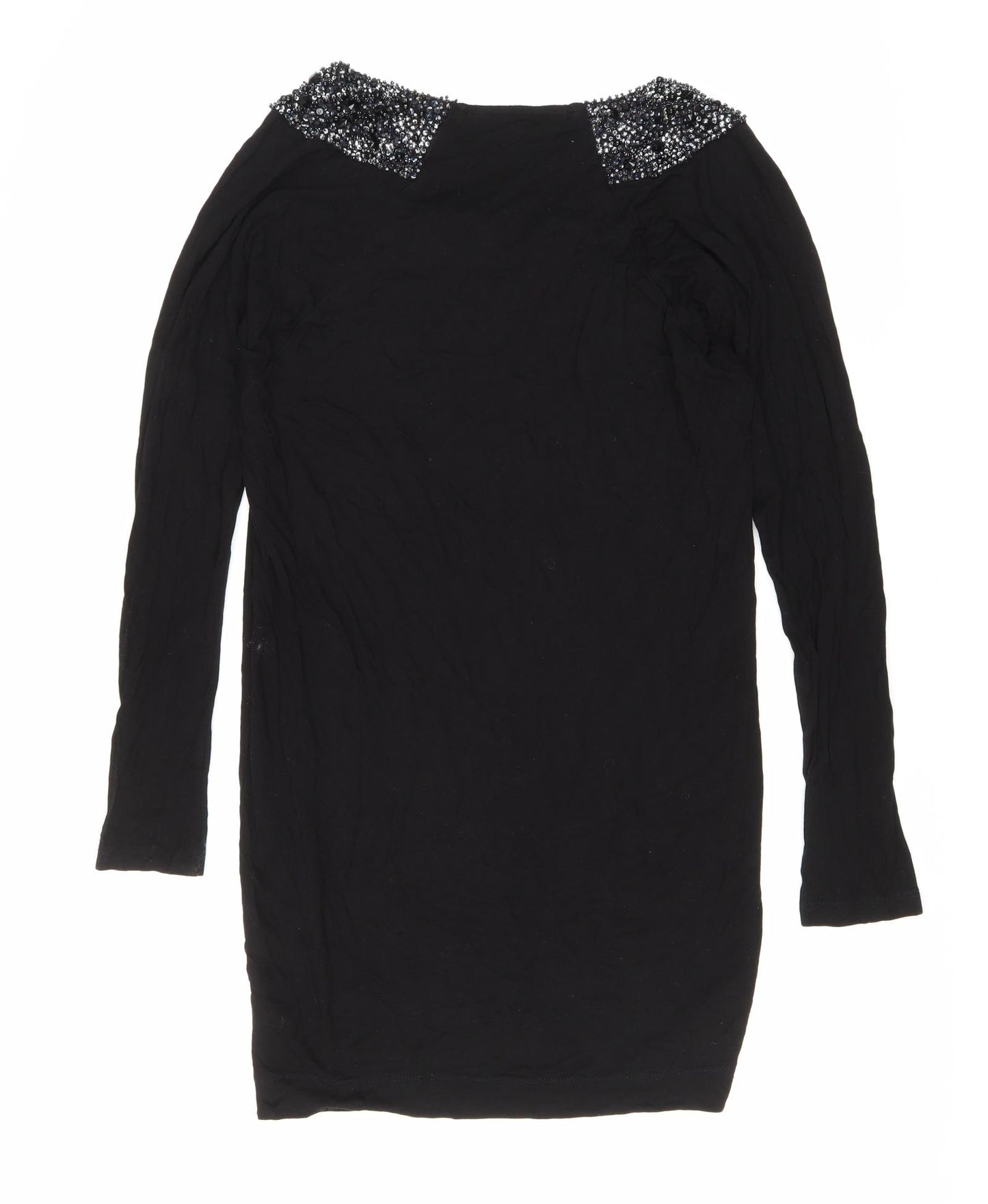 French Connection Womens Black Viscose T-Shirt Dress Size S Round Neck Pullover