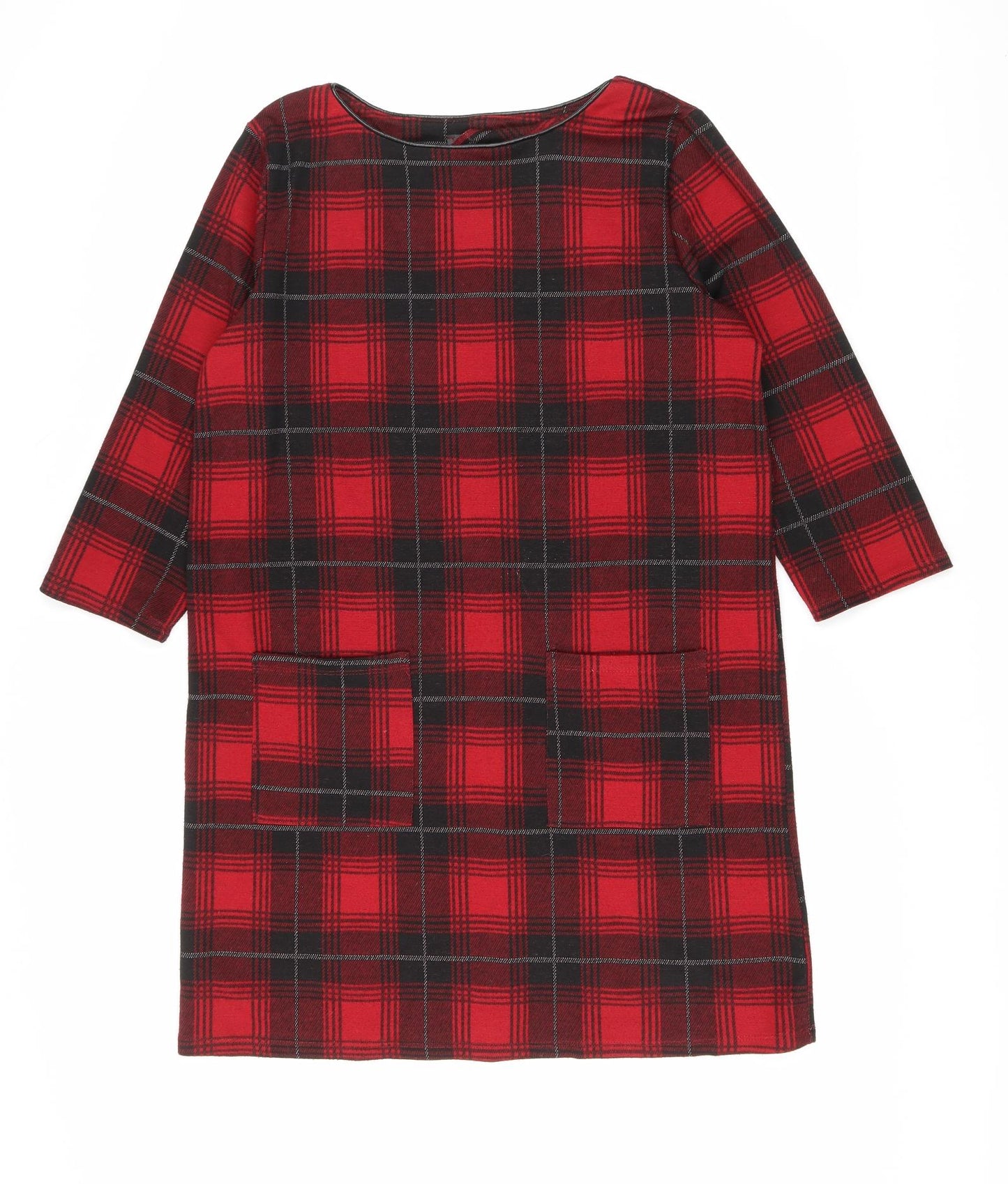 Primark Womens Red Plaid Polyester A-Line Size 12 Boat Neck Pullover