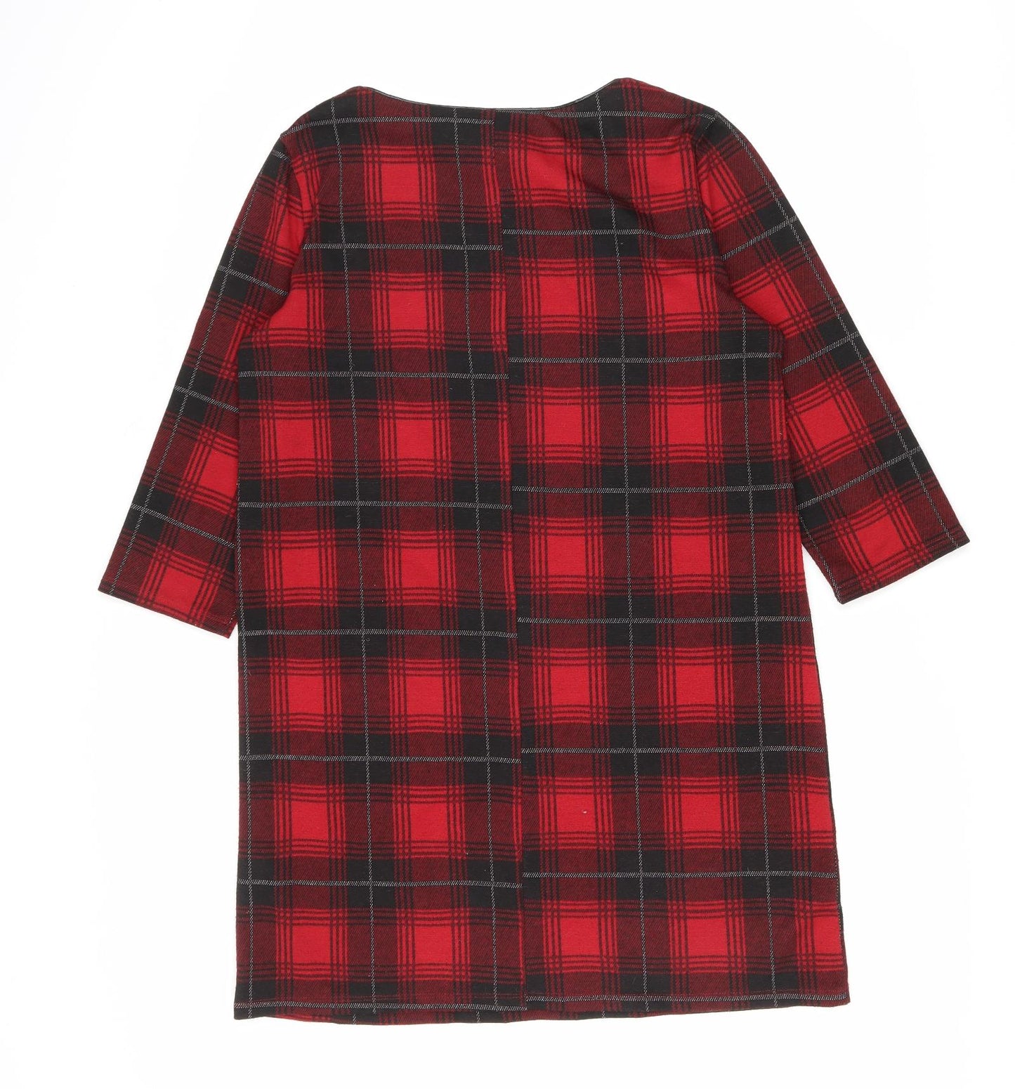 Primark Womens Red Plaid Polyester A-Line Size 12 Boat Neck Pullover